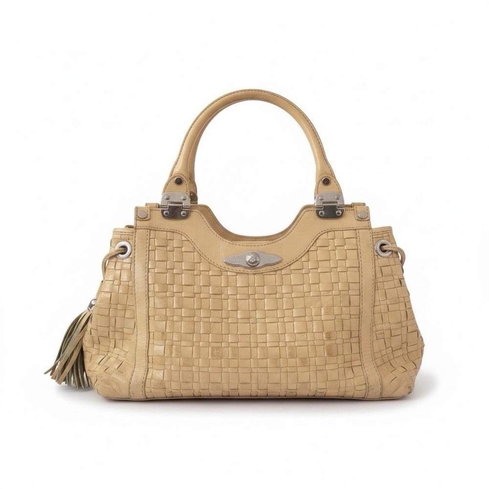 Vintage Y2K Elliott Lucca Yellow Leather Weave Satchel Boho Chic